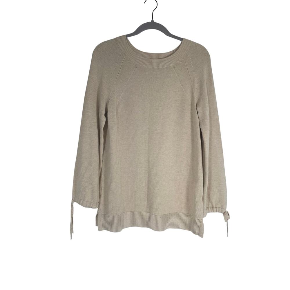 Talbots Women's Small Cashmere Blend Tie Sleeve Sweater Ivory Cozy Minimalist